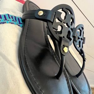 Tory Burch Miller Black Leather Logo Sandals